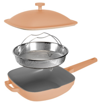 GOURMET EDGE- CAST ALUMINUM PAN 10” / 4QT WITH SS BASKET - CERAMIC NONSTICK - SPICE